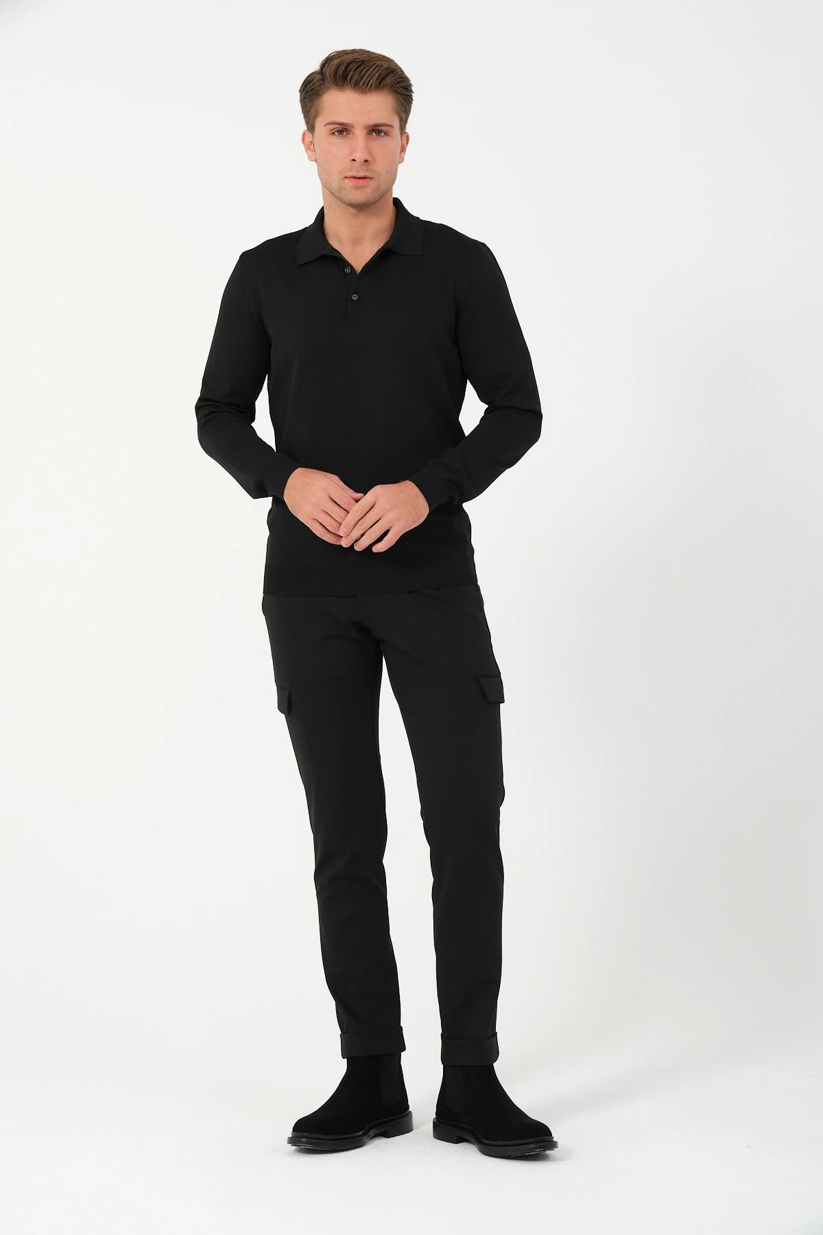 Polo Longsleeve Schwarz