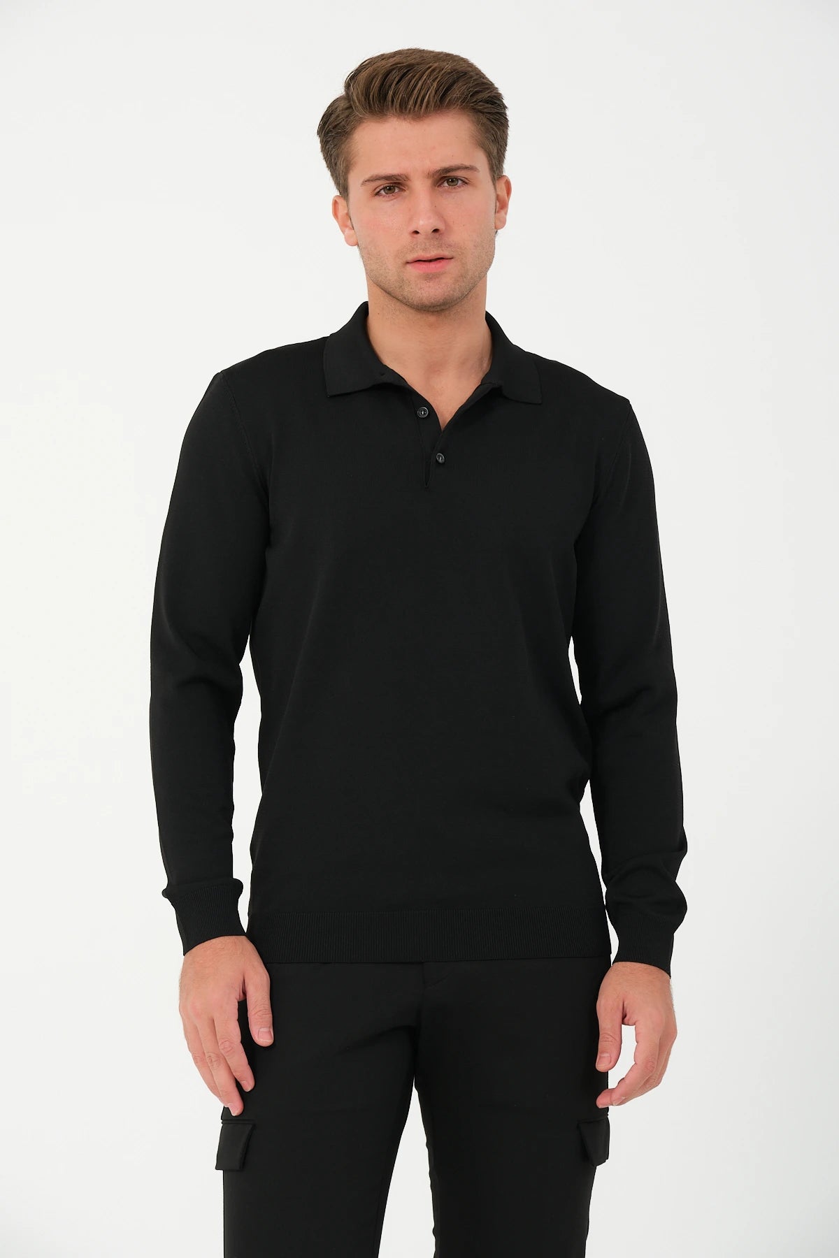 Polo Longsleeve Schwarz