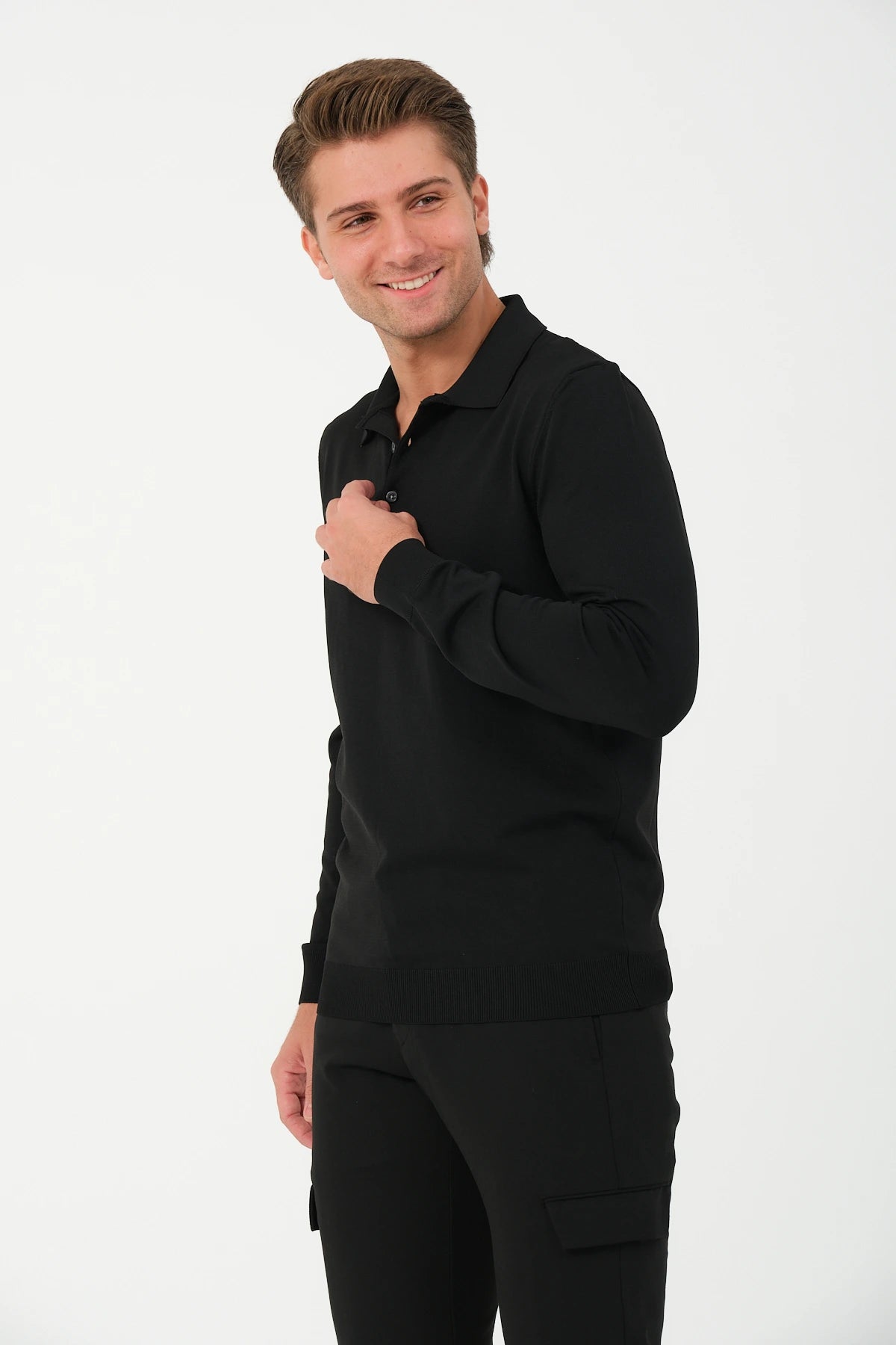 Polo Longsleeve Schwarz