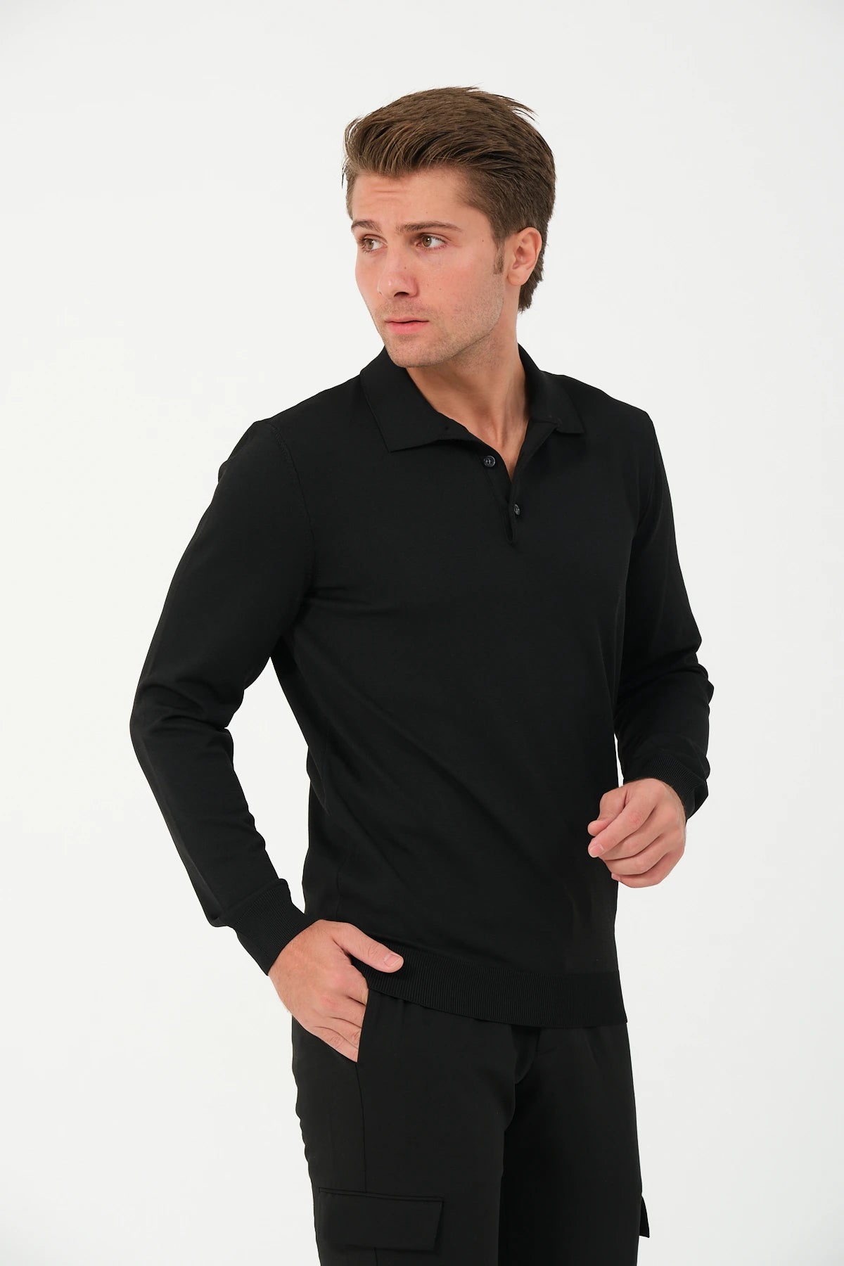 Polo Longsleeve Schwarz