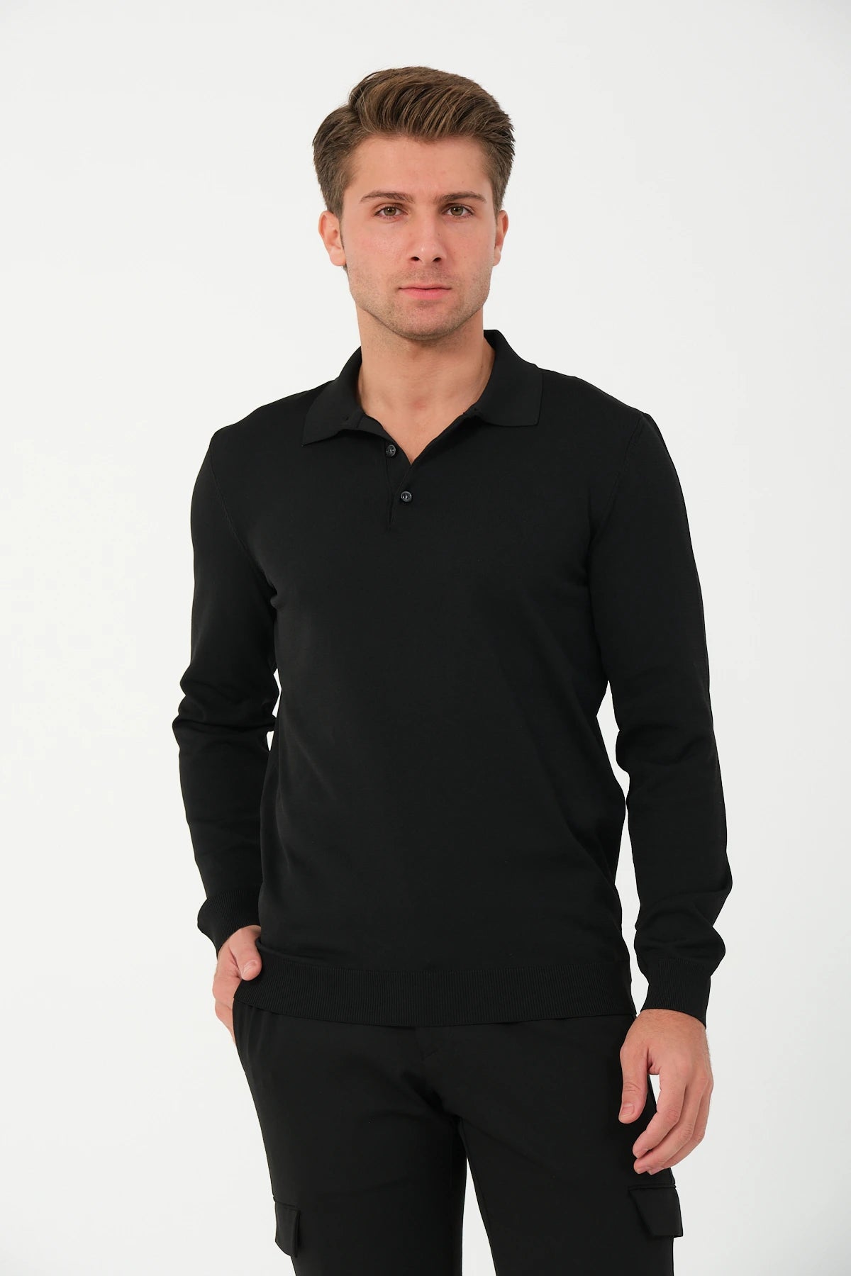 Polo Longsleeve Schwarz