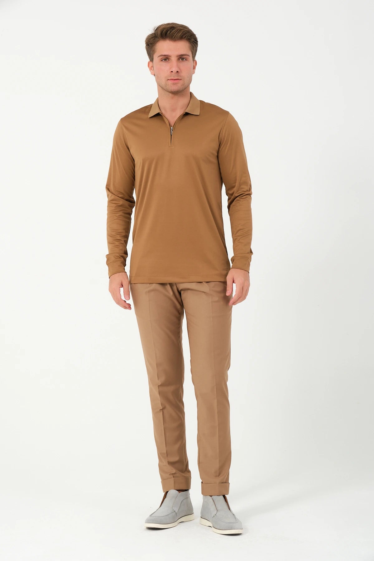 Polo Longsleeve Zip Camel