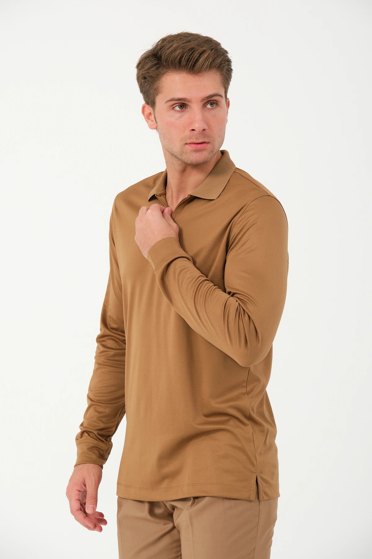 Polo Longsleeve Zip Camel