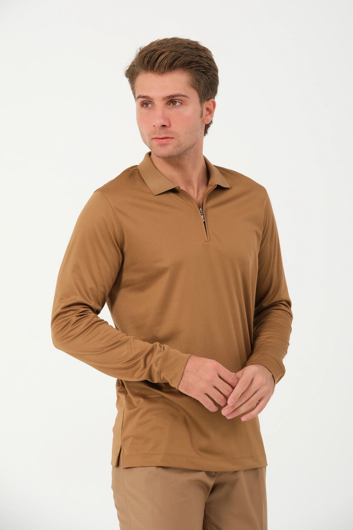 Polo Longsleeve Zip Camel