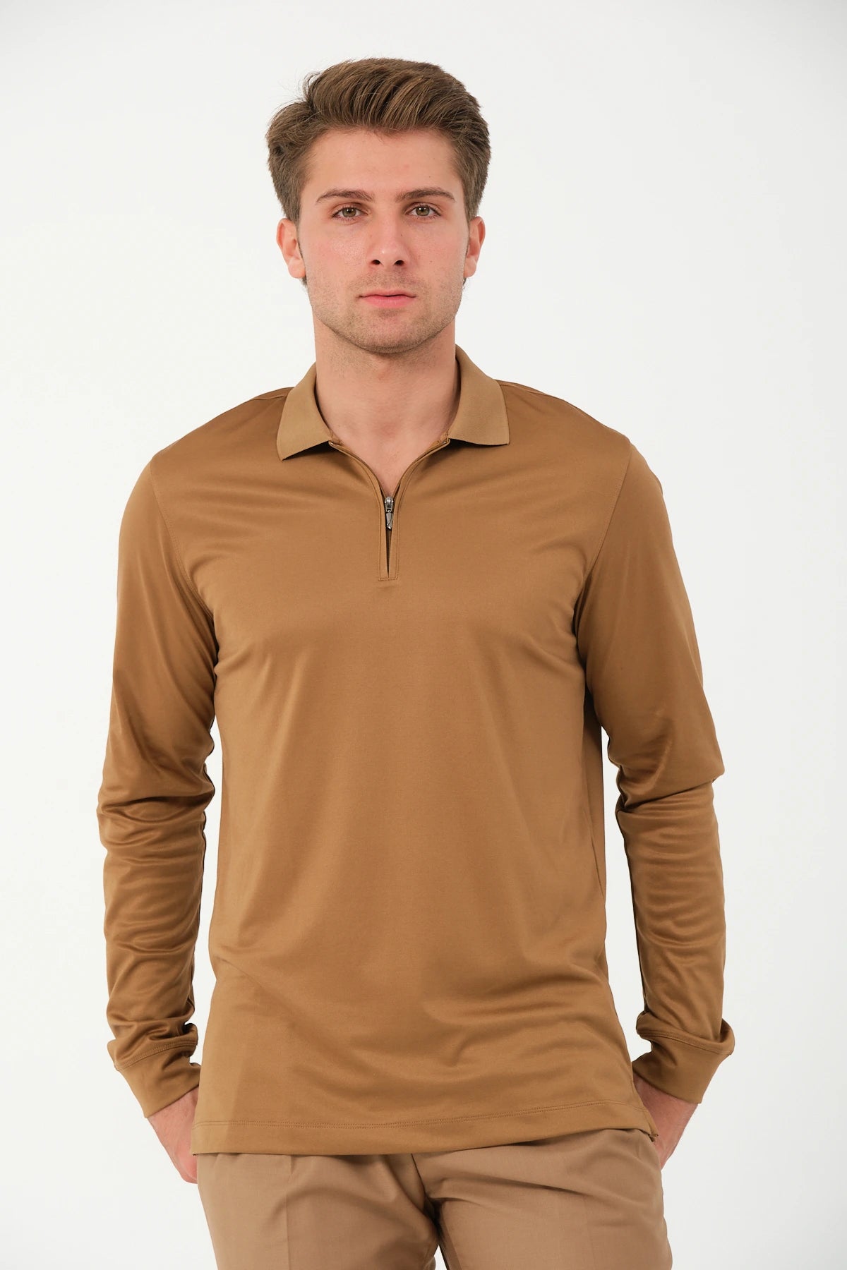 Polo Longsleeve Zip Camel